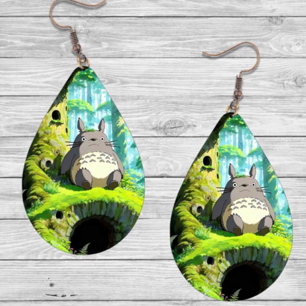 My Neighbor Totoro Earrings: Wooden Teardrop Hypoallergenic